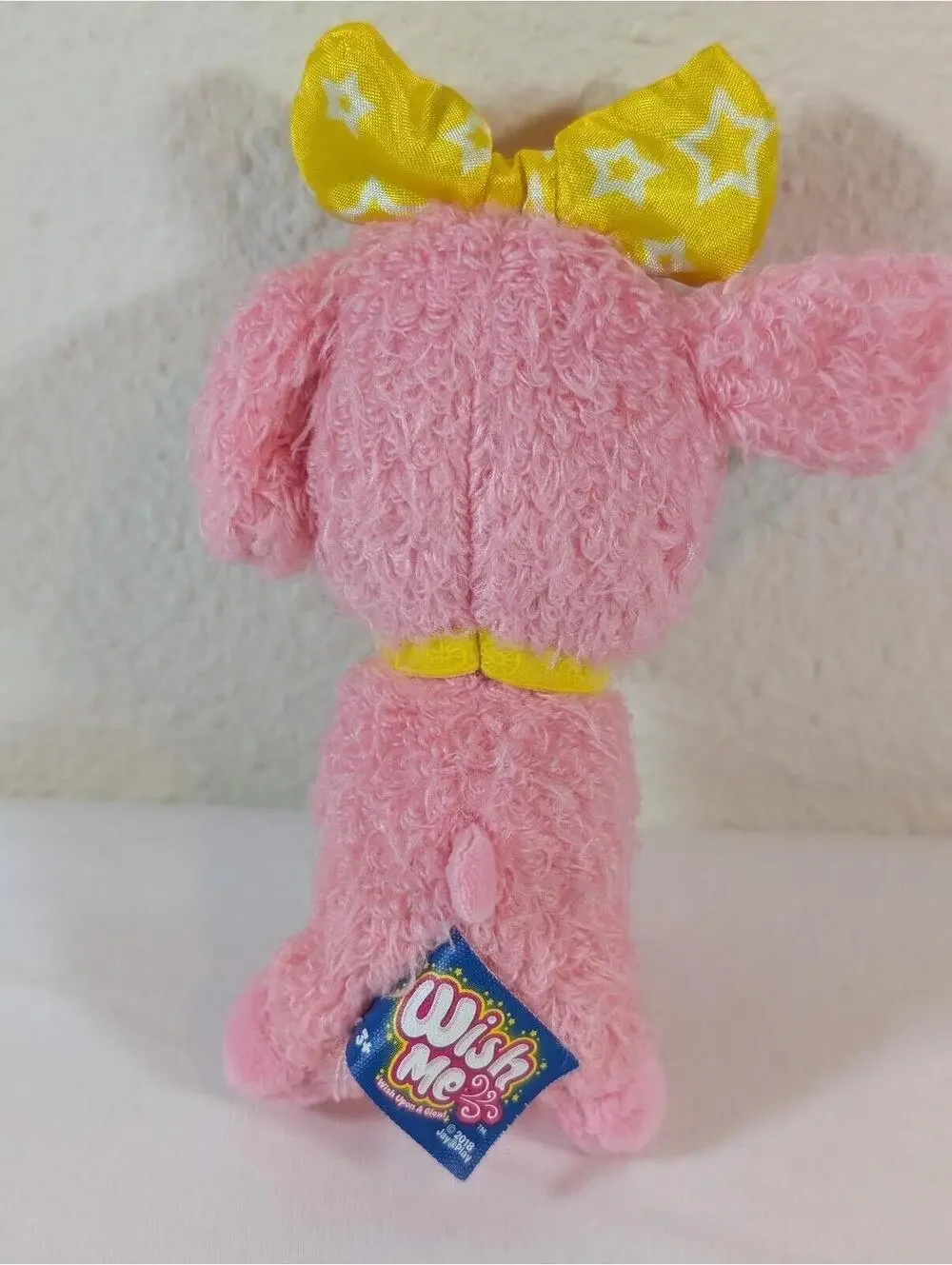 Wish Me by Jay@Play Pink Plush Dog with Yellow Star Collar and Bow
